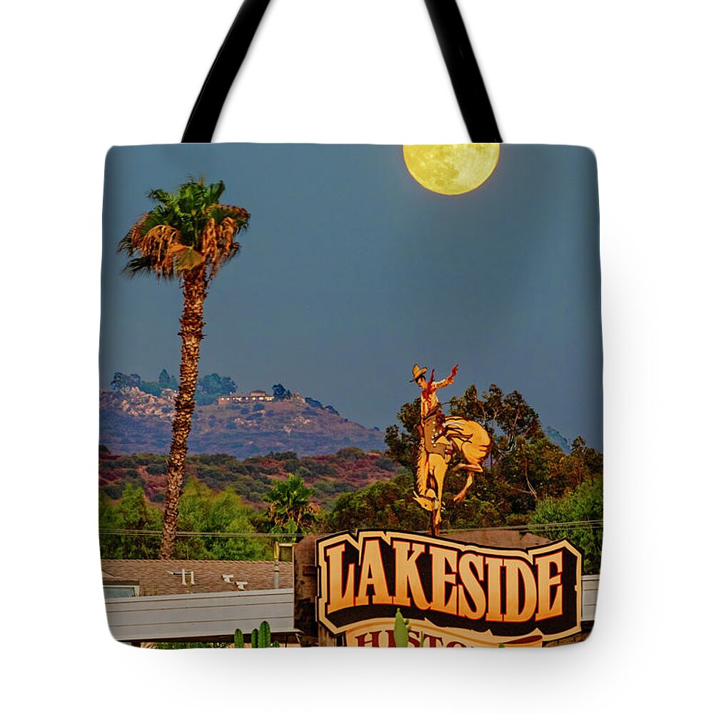Lakeside Tote Bag featuring the photograph Lakeside Moonrise by Dan McGeorge
