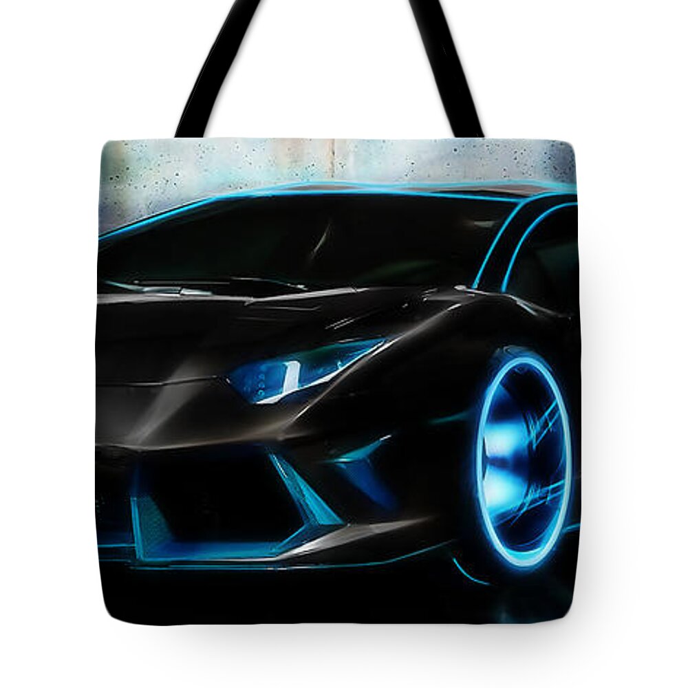 Auto Photographs Tote Bag featuring the mixed media Lamborghini by Marvin Blaine