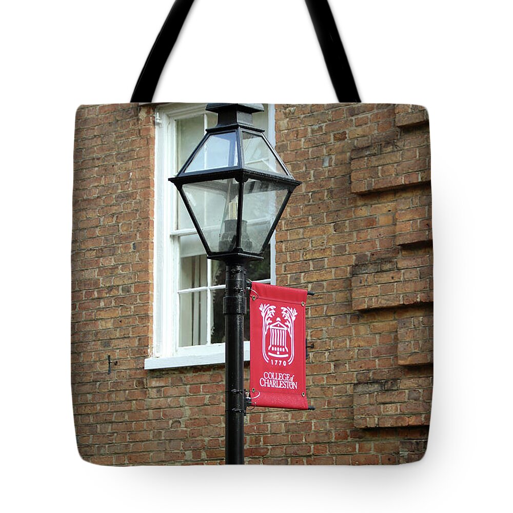 Lamppost Tote Bag featuring the photograph Lamppost at College of Charleston 9689 by Jack Schultz