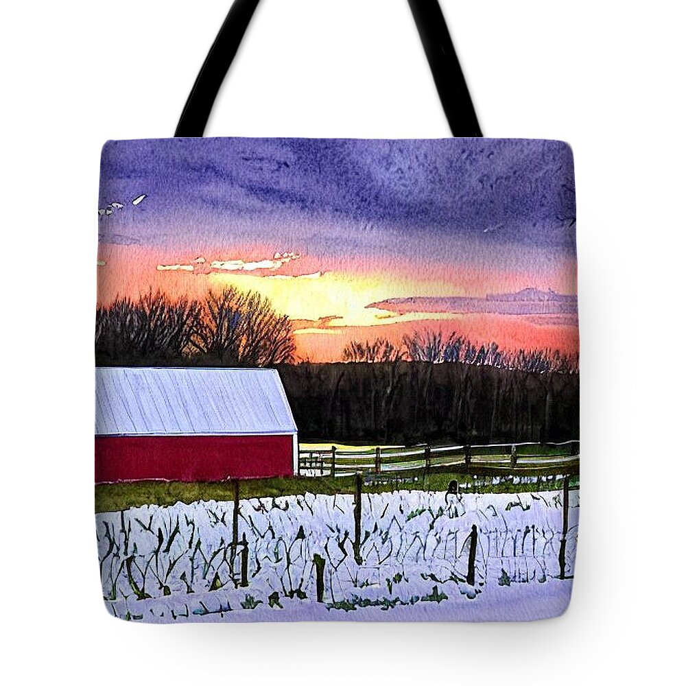 Sunrise Tote Bag featuring the painting Lancaster County Sunrise by Christopher Lotito