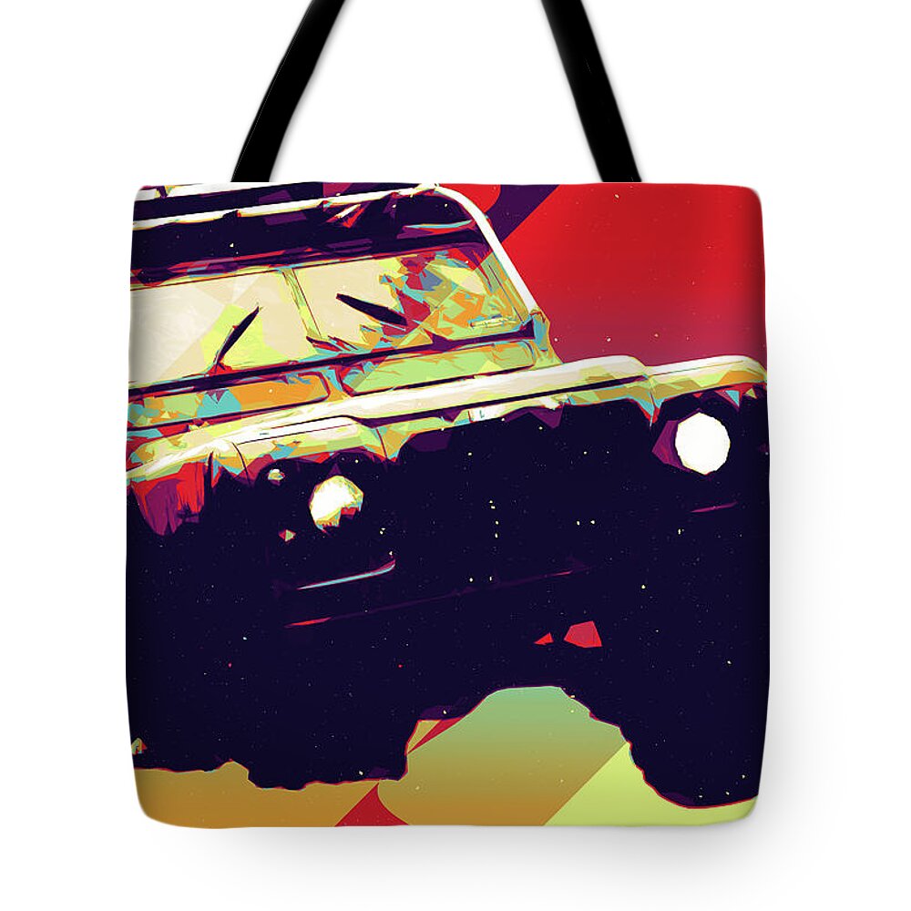 Jeep Tote Bag featuring the digital art Land Rover Modern Art by Ron Grafe