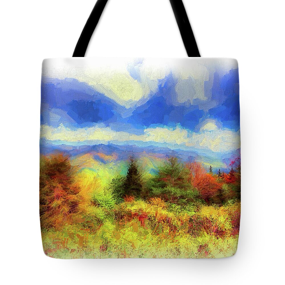 Mountains Tote Bag featuring the painting Landscapes and mountains Blue Ridge Rainbow Autumn ap 1213 by Dan Carmichael