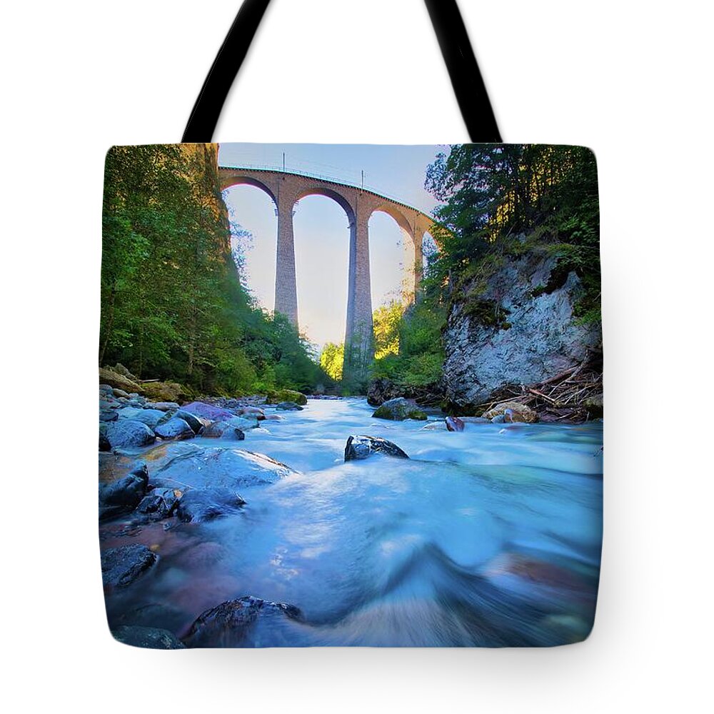 Viadukt Tote Bag featuring the photograph Landwasser Viadukt III by Thomas Nay