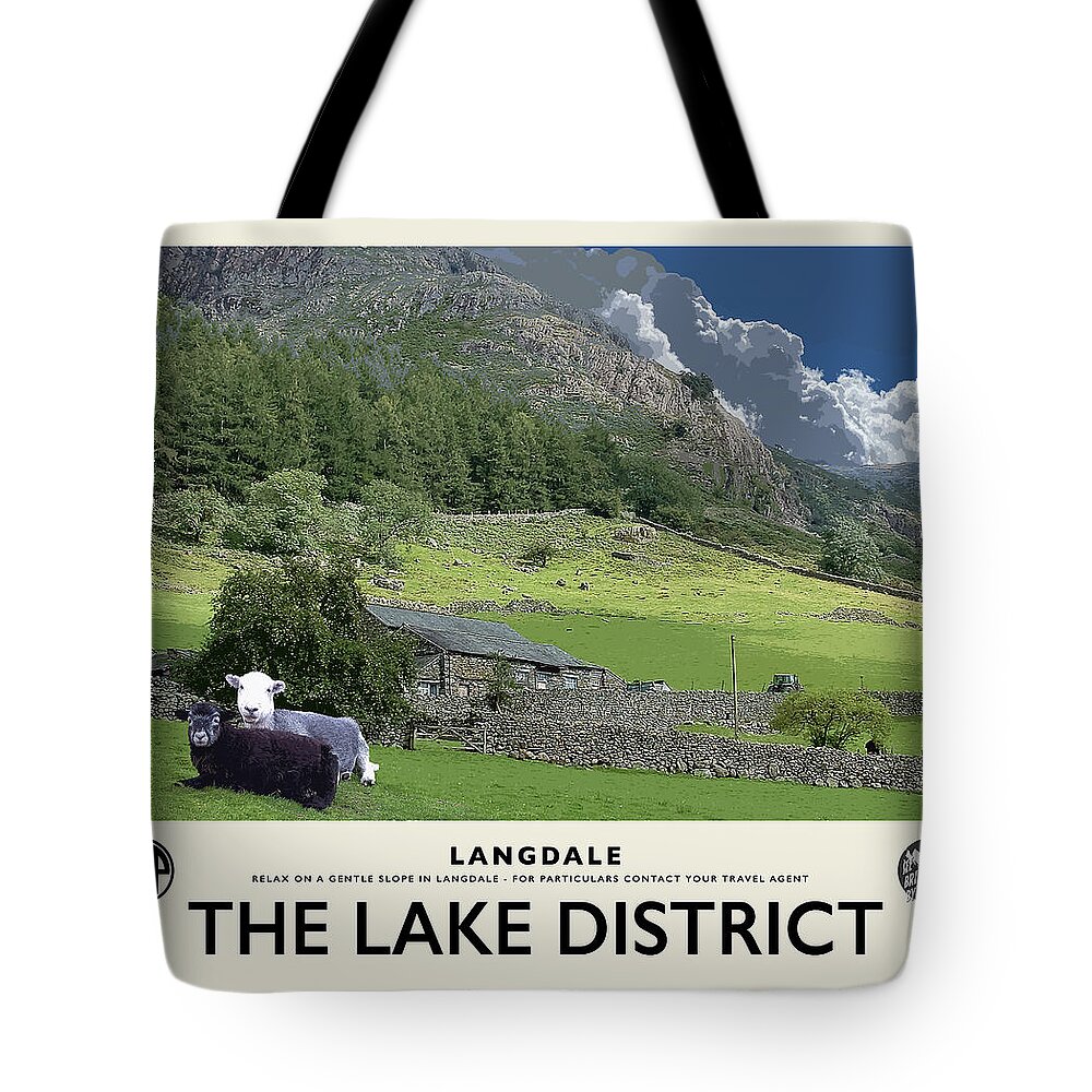 Langdale Tote Bag featuring the photograph Langdale Sheep Cream Railway Poster by Brian Watt