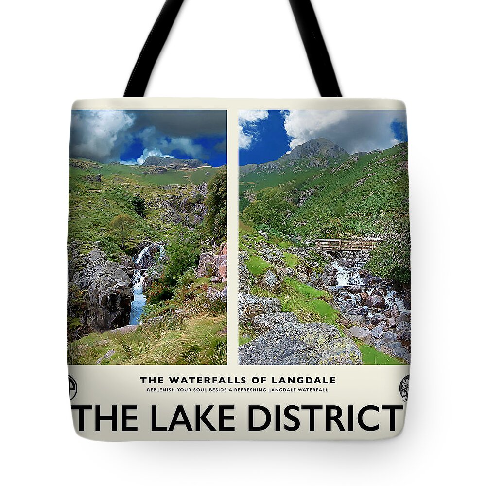 Langdale Tote Bag featuring the photograph Langdale Waterfalls Cream Railway Poster by Brian Watt