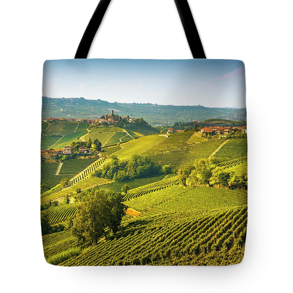 Vineyards Tote Bag featuring the photograph Langhe vineyards landscape and Castiglione Falletto, Italy by Stefano Orazzini
