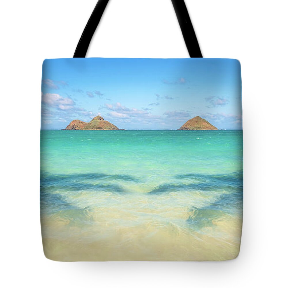 Lanikai Beach Tote Bag featuring the photograph Lanikai Beach Palm Tree Shadows Wide 2 to 1 Ratio by Aloha Art