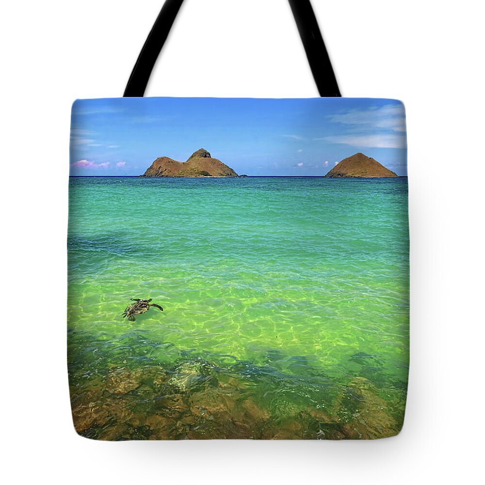 Lanikai Beach Tote Bag featuring the photograph Lanikai Beach Sea Turtle by Aloha Art
