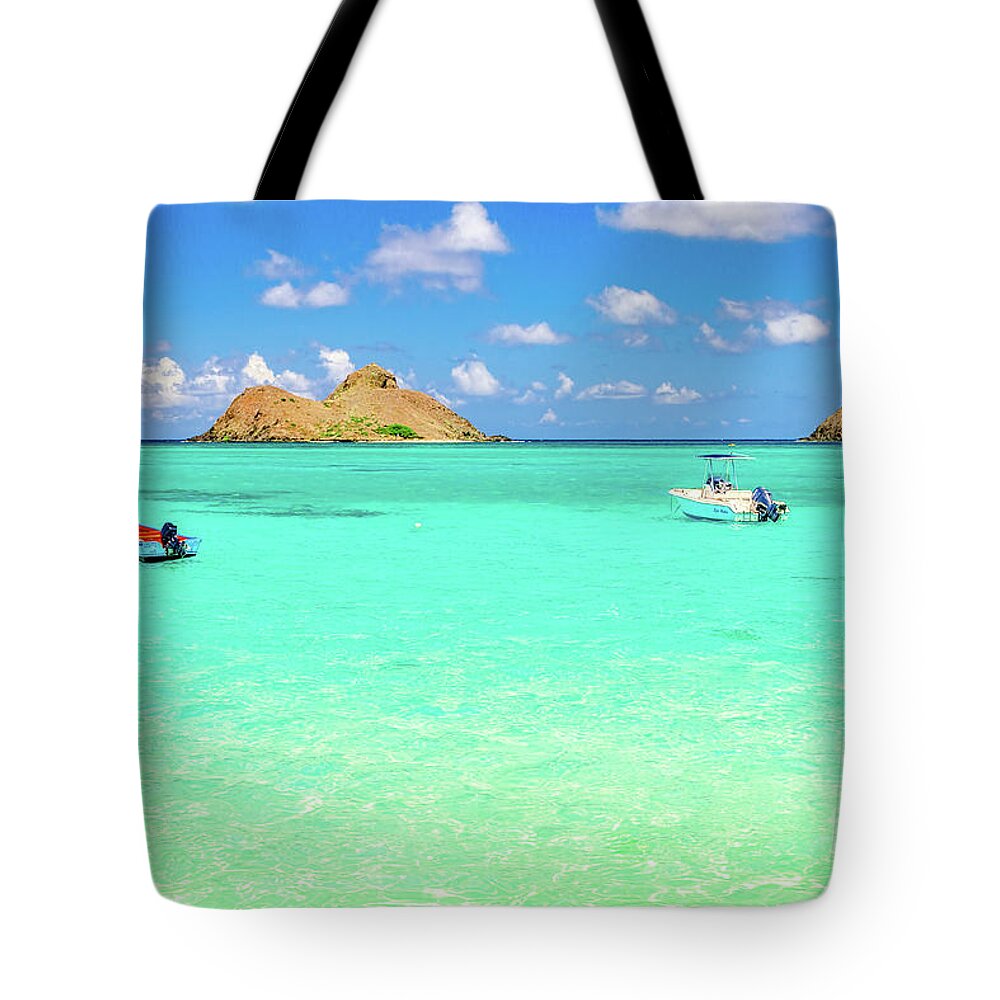 Lanikai Beach Tote Bag featuring the photograph Lanikai Beach two Boats and Two Mokes by Aloha Art