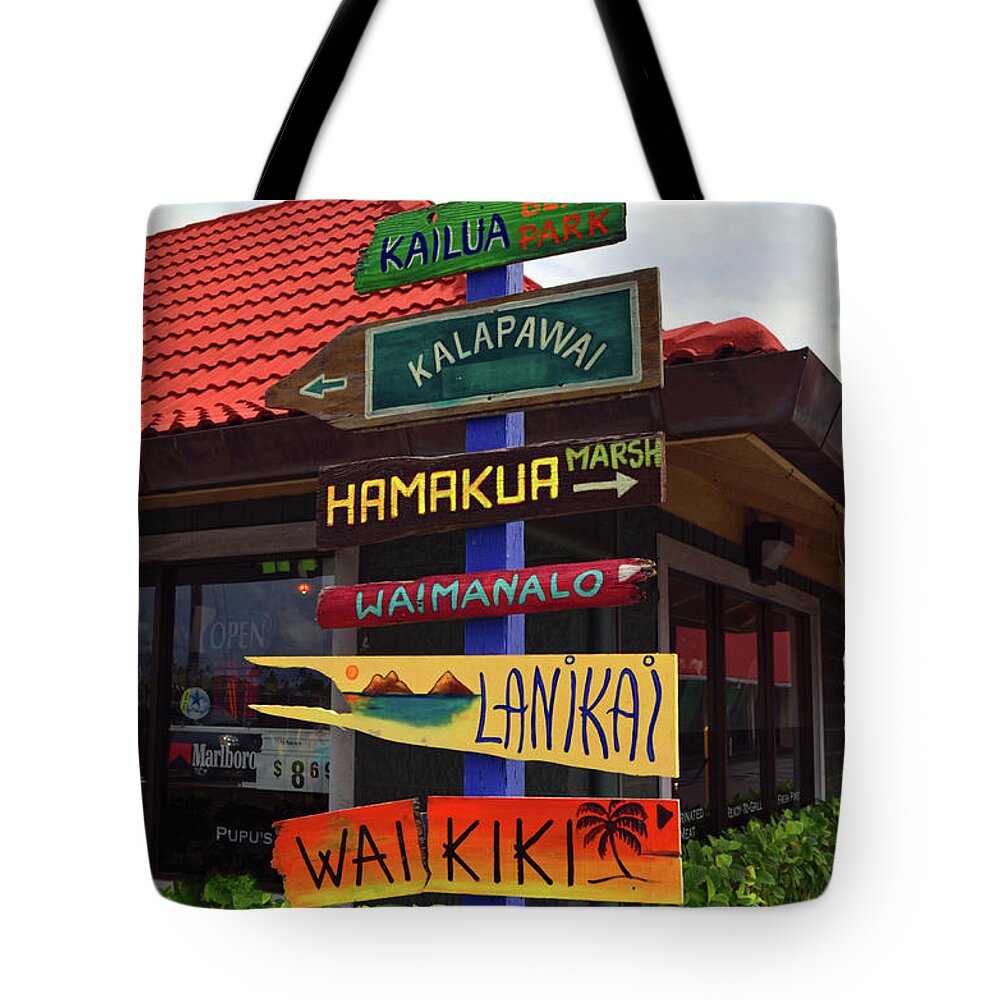 Kailua Beach Tote Bag featuring the photograph Lanikai Kailua Waikiki Beach Signs by Aloha Art