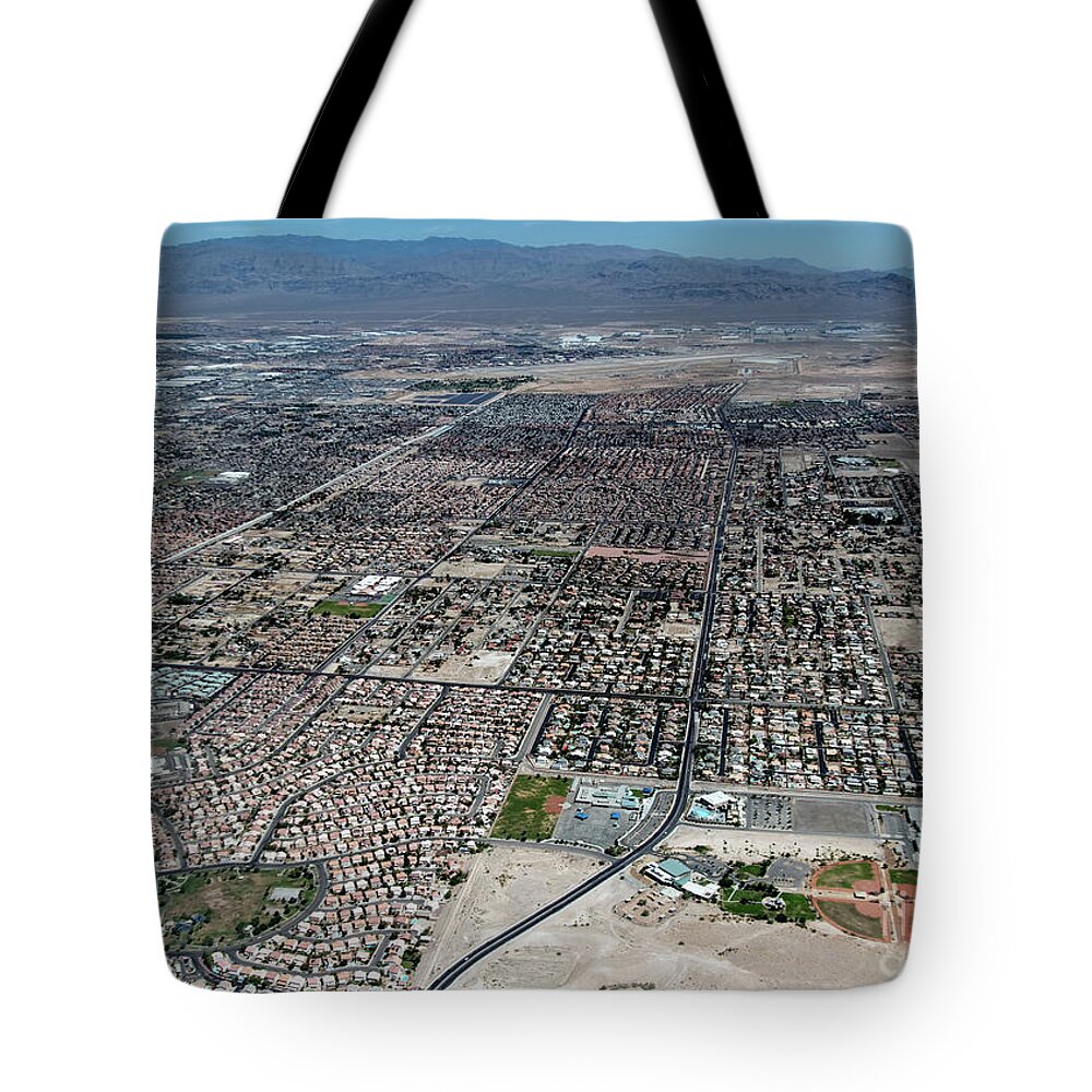 Las Vegas Real Estate Tote Bag featuring the photograph Las Vegas Nevada Real Estate Aerial View of Sunrise Manor Neighborhood by David Oppenheimer