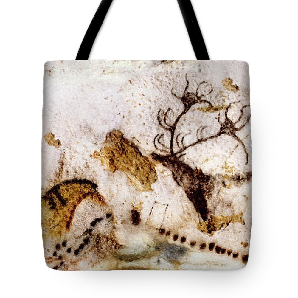 Lascaux Tote Bag featuring the digital art Lascaux Cow Horse and Deer by Weston Westmoreland