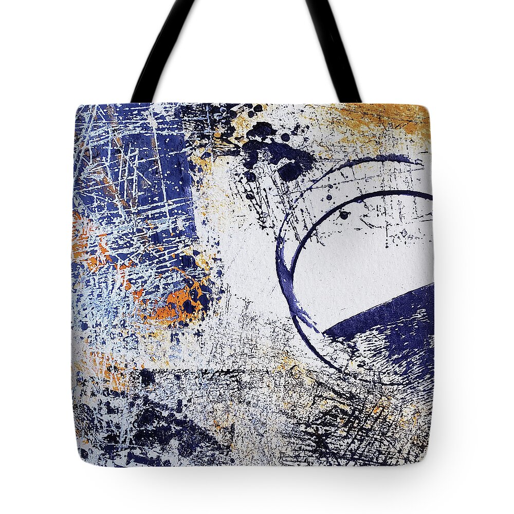 Grunge Tote Bag featuring the painting LAST CALL Blue Orange Abstract Painting Grunge Street Art by Lynnie Lang
