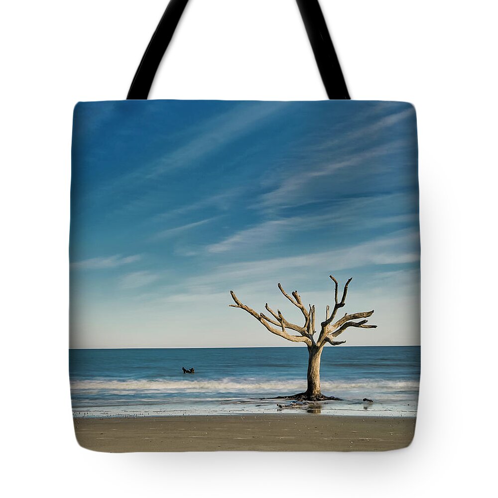 Boneyard Beach Tote Bag featuring the photograph Last Tree Standing by Jurgen Lorenzen