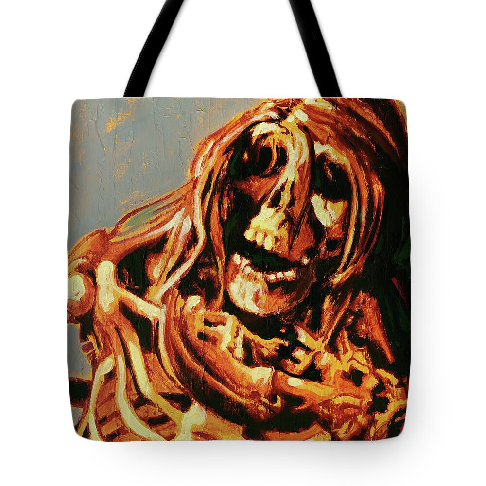 Skeleton Tote Bag featuring the painting Laughing Bob by Sv Bell