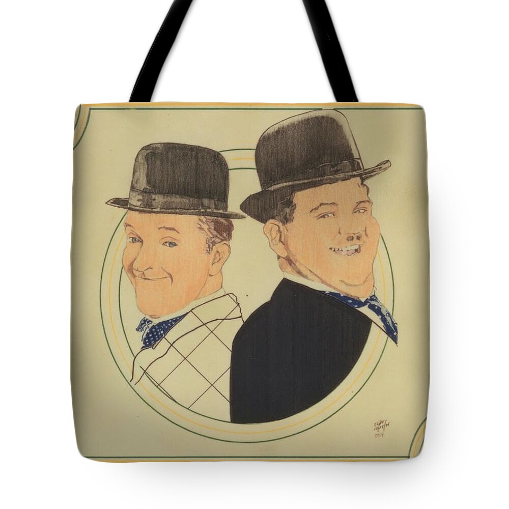 Colored Pencil Tote Bag featuring the drawing Laurel And Hardy by Sean Connolly
