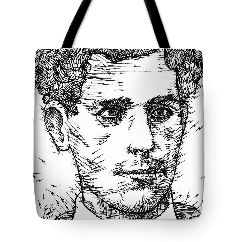 Lautreamont Tote Bag featuring the drawing LAUTREAMONT ink portrait by Fabrizio Cassetta