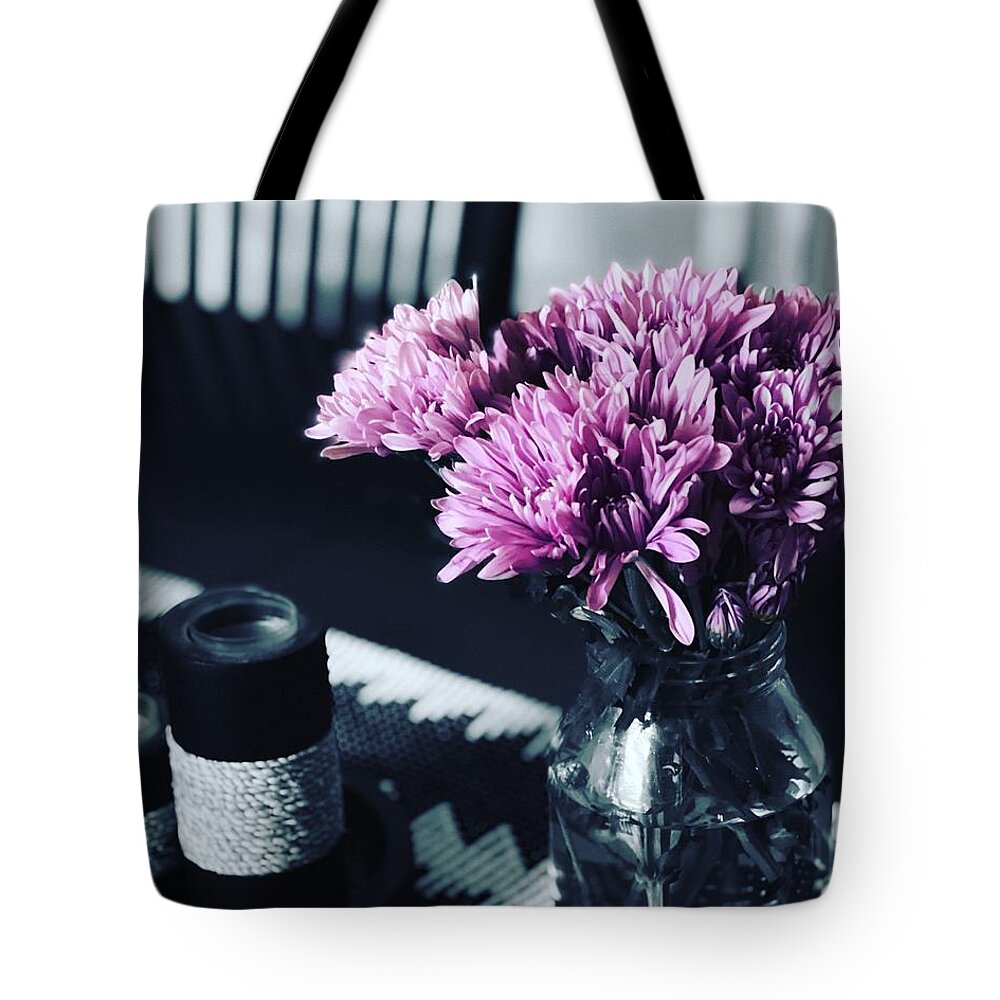 In Memoriam Tote Bag featuring the photograph Lavender Asters Color Splash by Bonnie Bruno