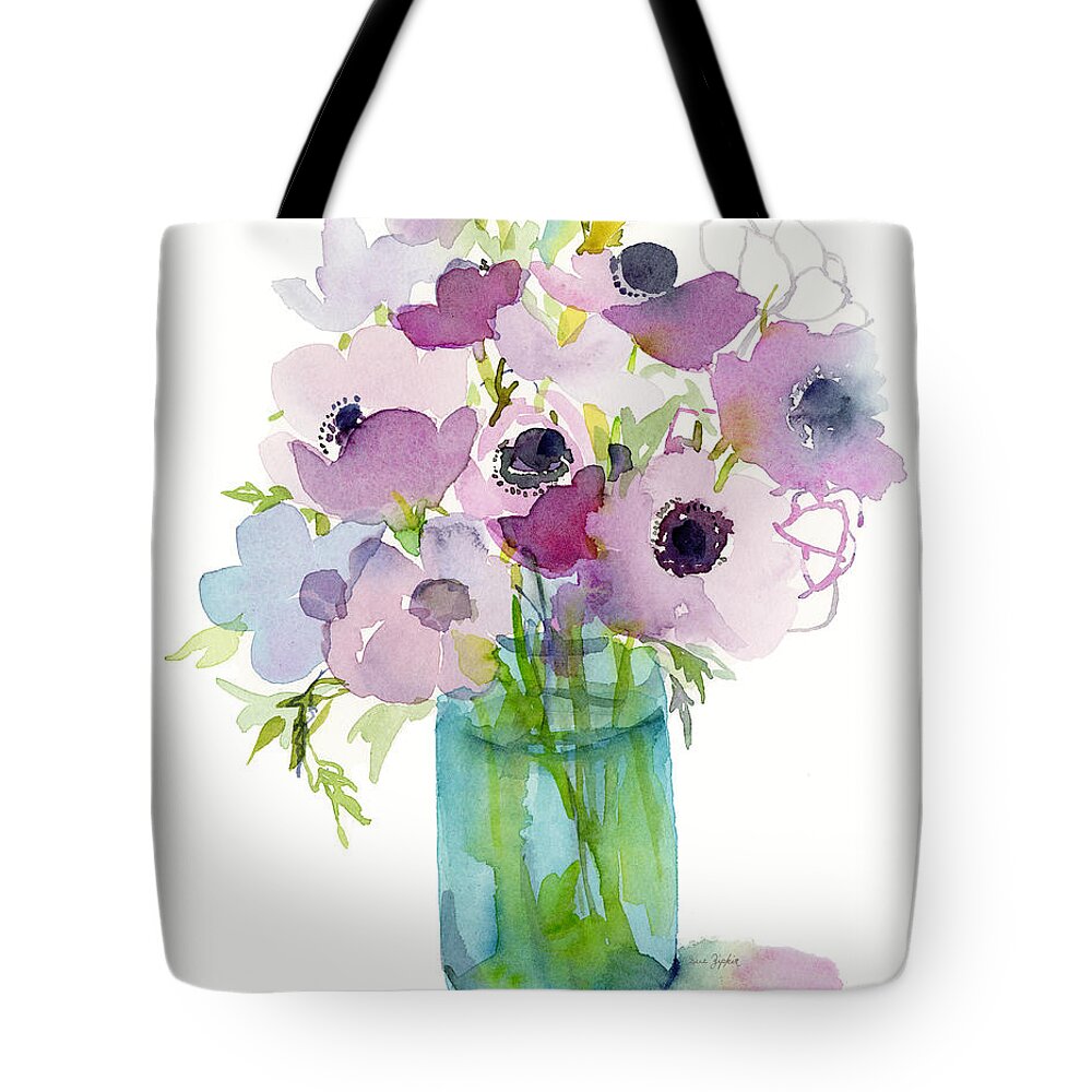 Anemones Tote Bag featuring the painting Lavender Color Anemone flowers by Sue Zipkin