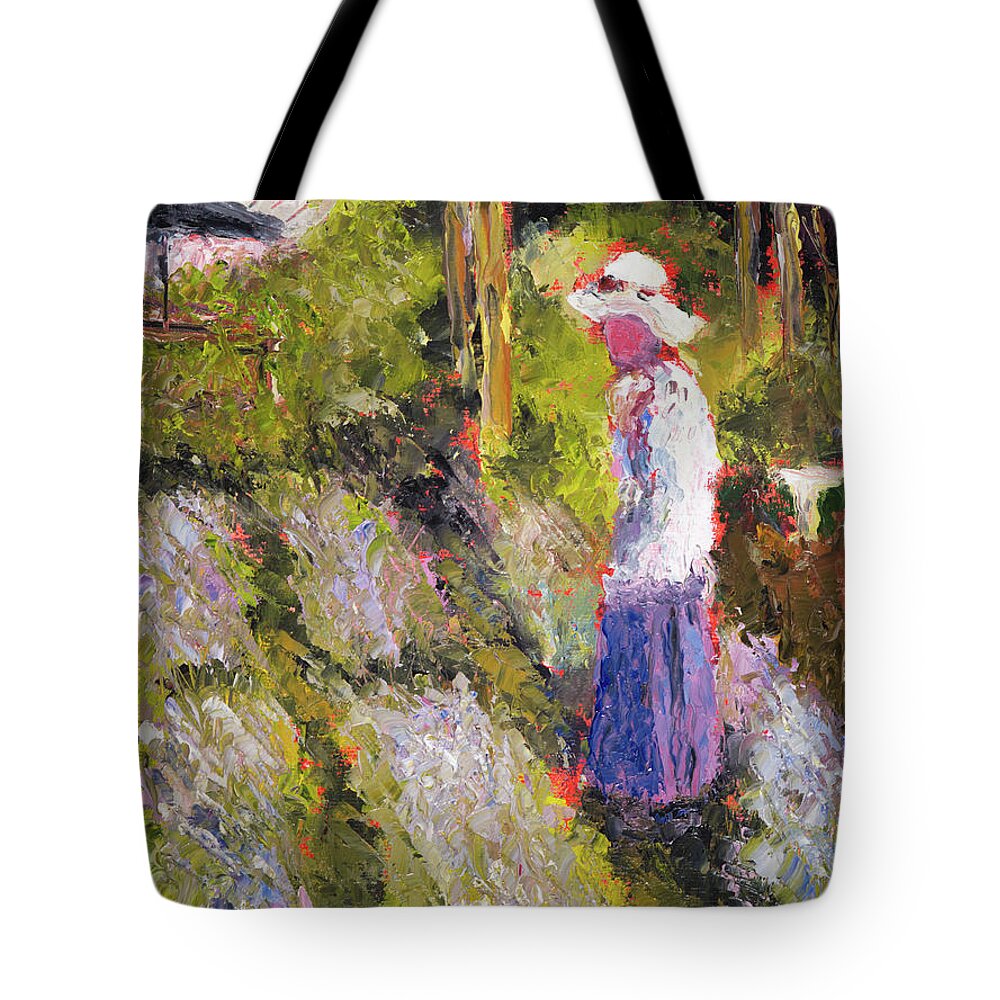 Lavender Tote Bag featuring the painting Lavender Farm by Mike Bergen