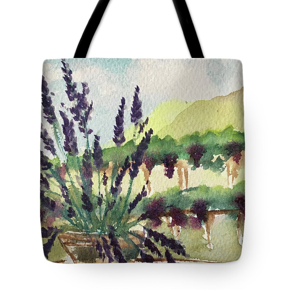 Lavender Tote Bag featuring the painting Lavender in the Vines by Roxy Rich
