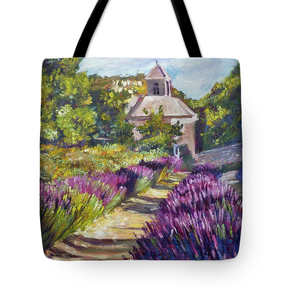 Landscape Tote Bag featuring the painting Lavender Path At Senanque Abbey by David Lloyd Glover