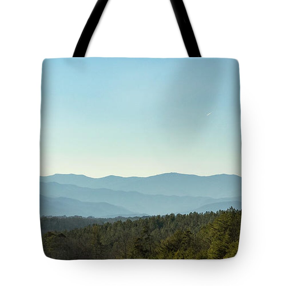 Dysartsville Road Exit Off I-40 Tote Bag featuring the photograph Layers of Mountains by Joni Eskridge