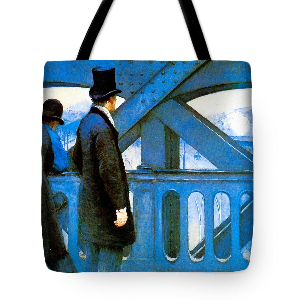Gustave Tote Bag featuring the painting Le pont de l Europe 1877 by Gustave Caillebotte