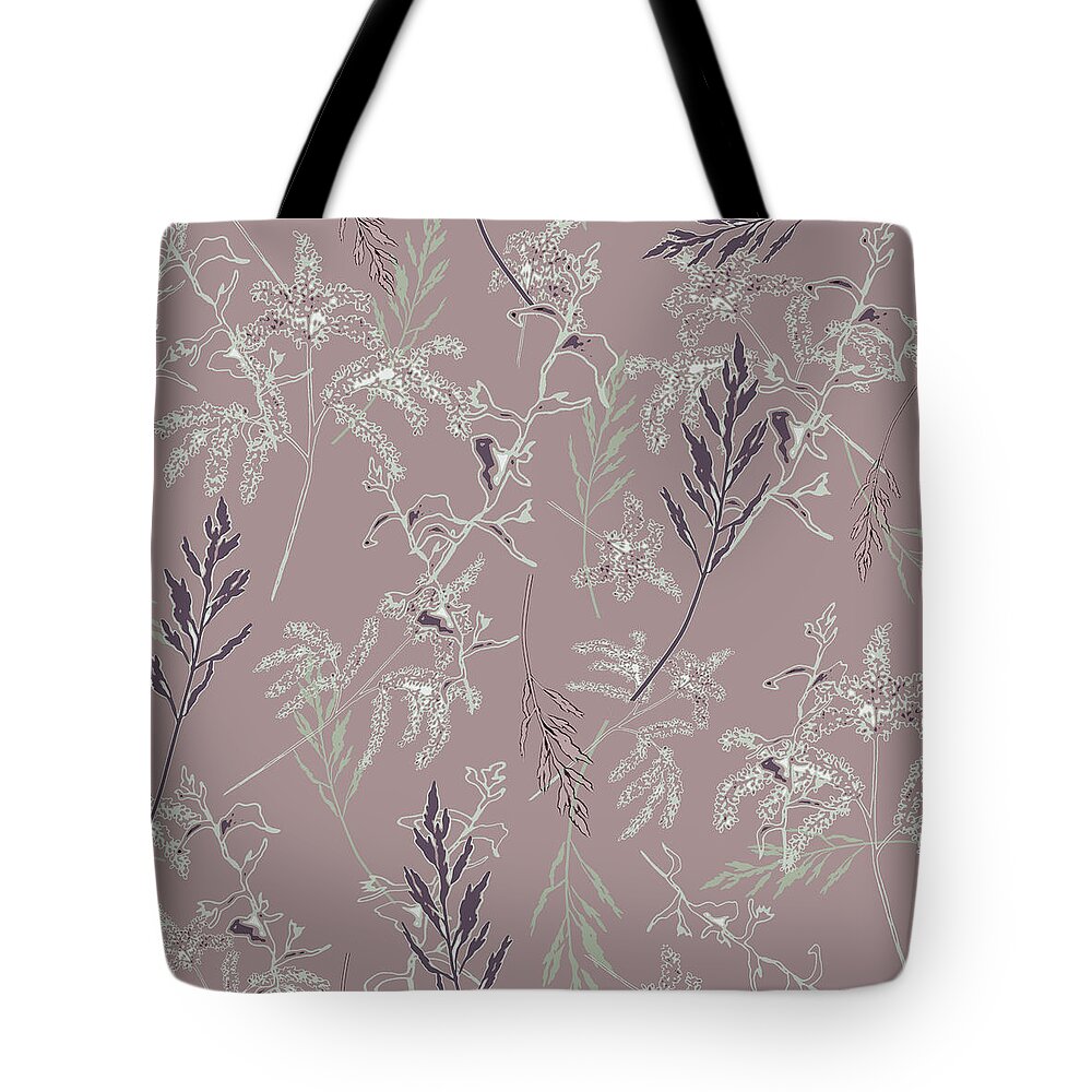 Leaves Tote Bag featuring the digital art Leaf and Grass Botanical Print Pattern by Sand And Chi