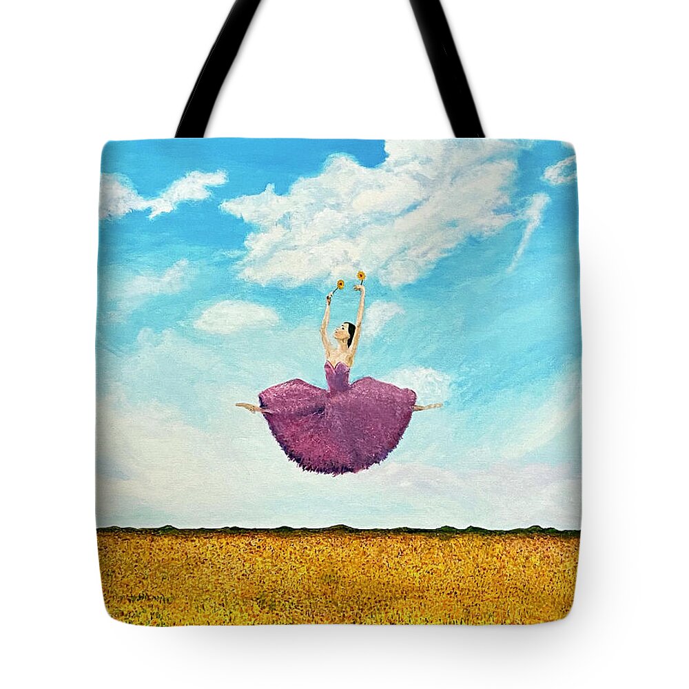 Ballerina Tote Bag featuring the painting Leap Into Spring by Thomas Blood