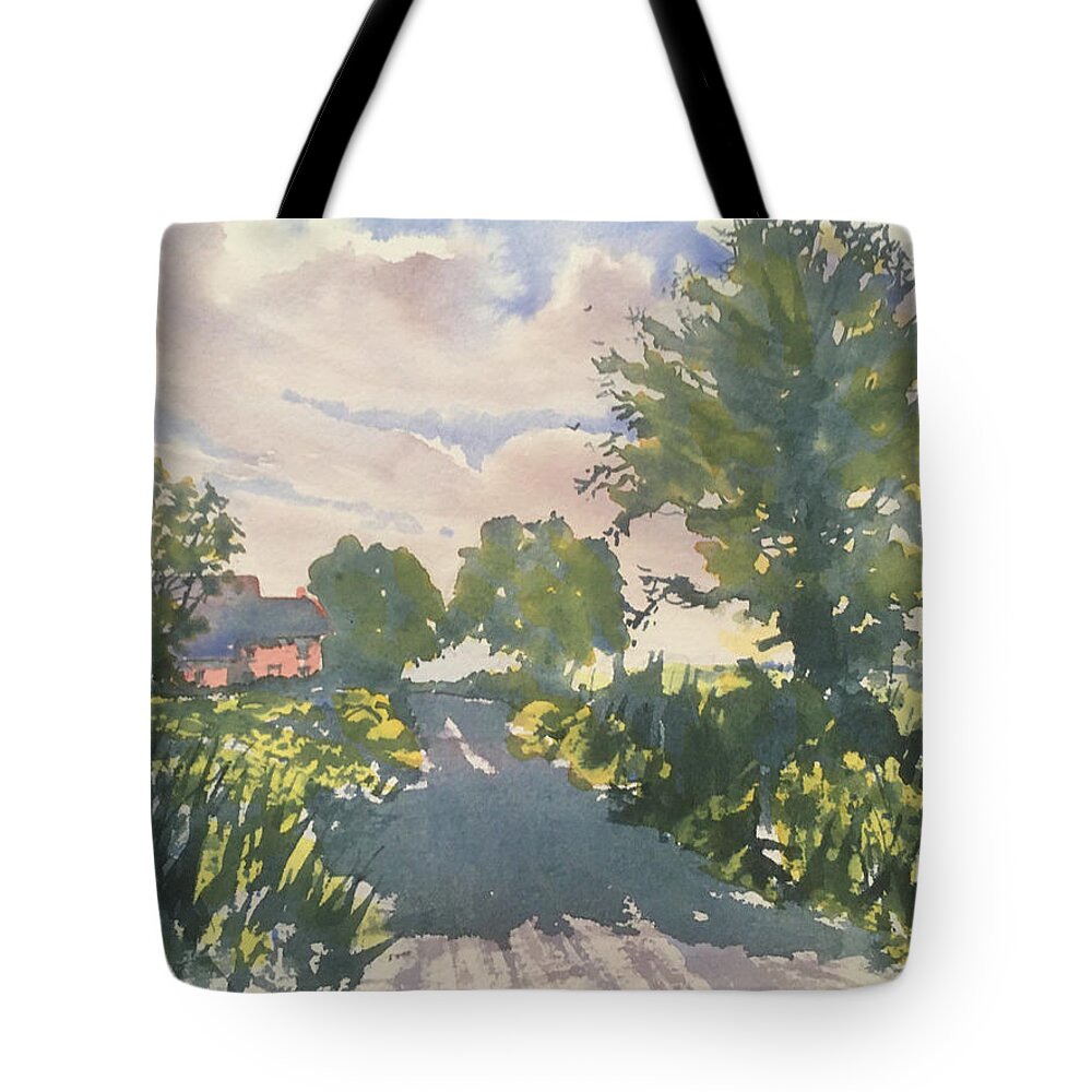 Watercolour Tote Bag featuring the painting Leaving the City far behind by Glenn Marshall