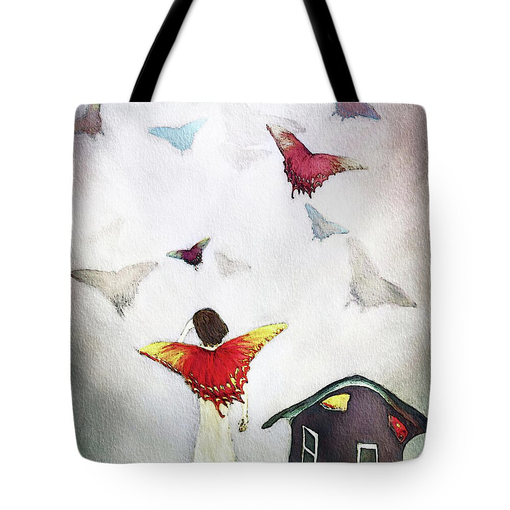 Butterfly Tote Bag featuring the digital art Leaving The House Of Broken Wings by Melissa D Johnston