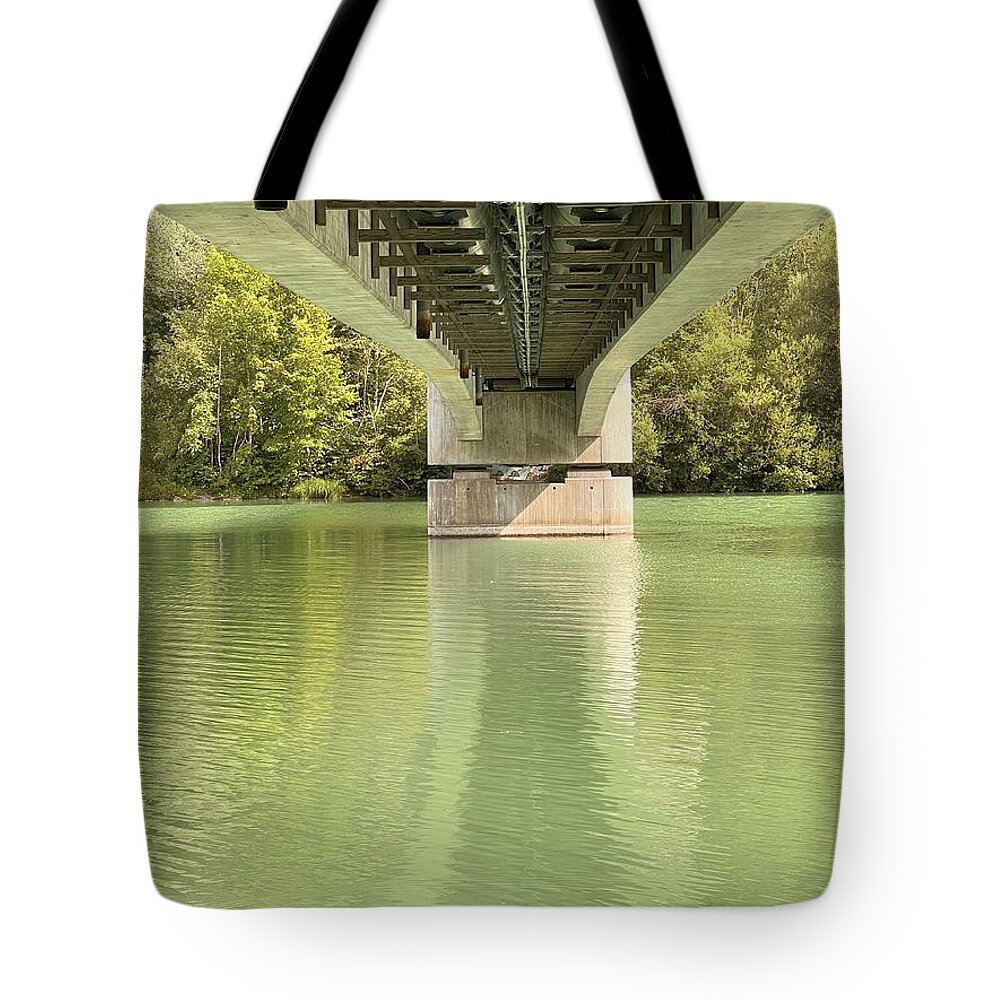 Lech River Tote Bag featuring the photograph Lech River Bridge by Nancy Merkle