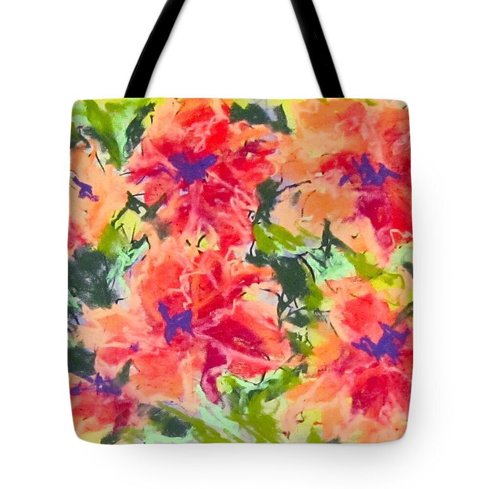 Orange Tote Bag featuring the pastel Lefthand Abstracts Series #2 Orange Floral by Barbara O'Toole