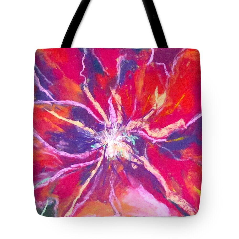 Red Tote Bag featuring the pastel Lefthand Abstracts Series #3 - Red Fora Macro by Barbara O'Toole