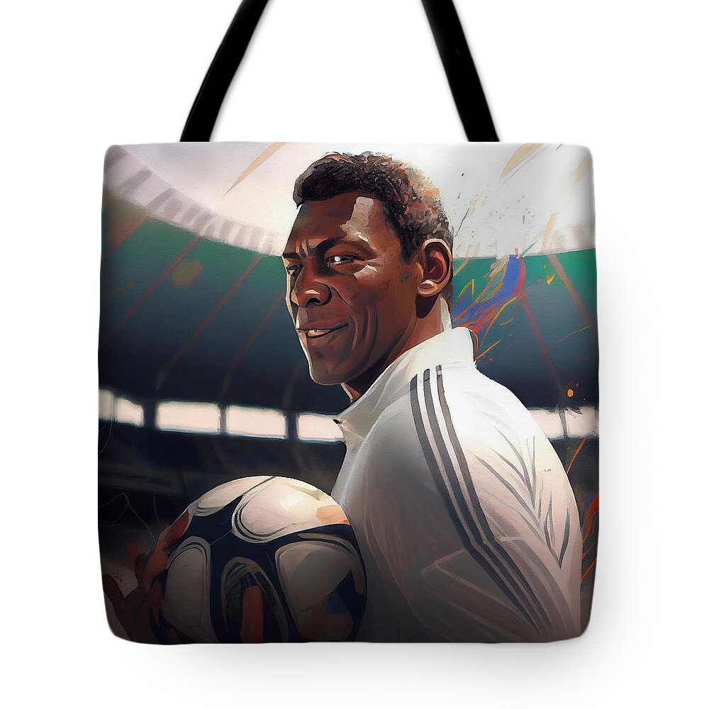 Legendary Soccer Player Pele  Pixiv Art Waterco Art Tote Bag featuring the digital art Legendary Soccer Player Pele  pixiv art waterco edc bcb da bdd fed by Asar Studios by Celestial Images