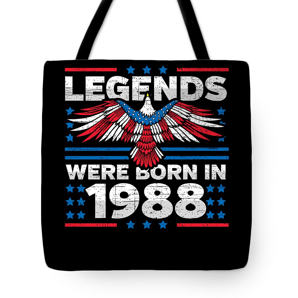 Retro Tote Bag featuring the digital art Legends Were Born in 1988 Patriotic Birthday by Flippin Sweet Gear