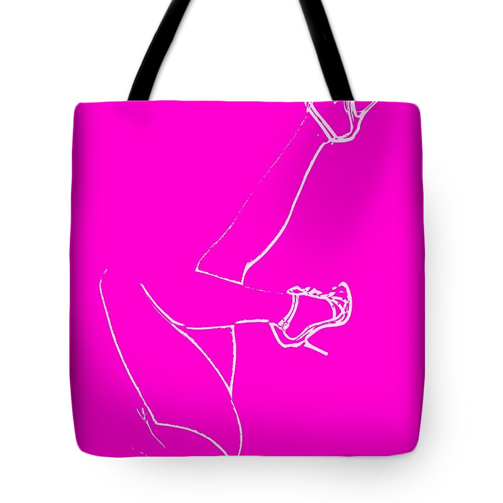 Legs Tote Bag featuring the drawing Legs - Line Drawing Hot Pink by Marianna Mills