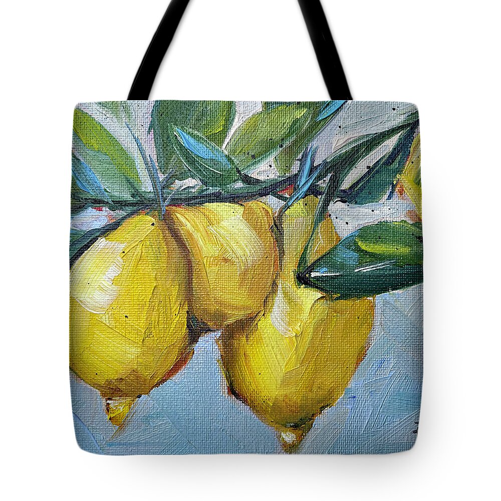 Lemon Tote Bag featuring the painting Lemons by Roxy Rich