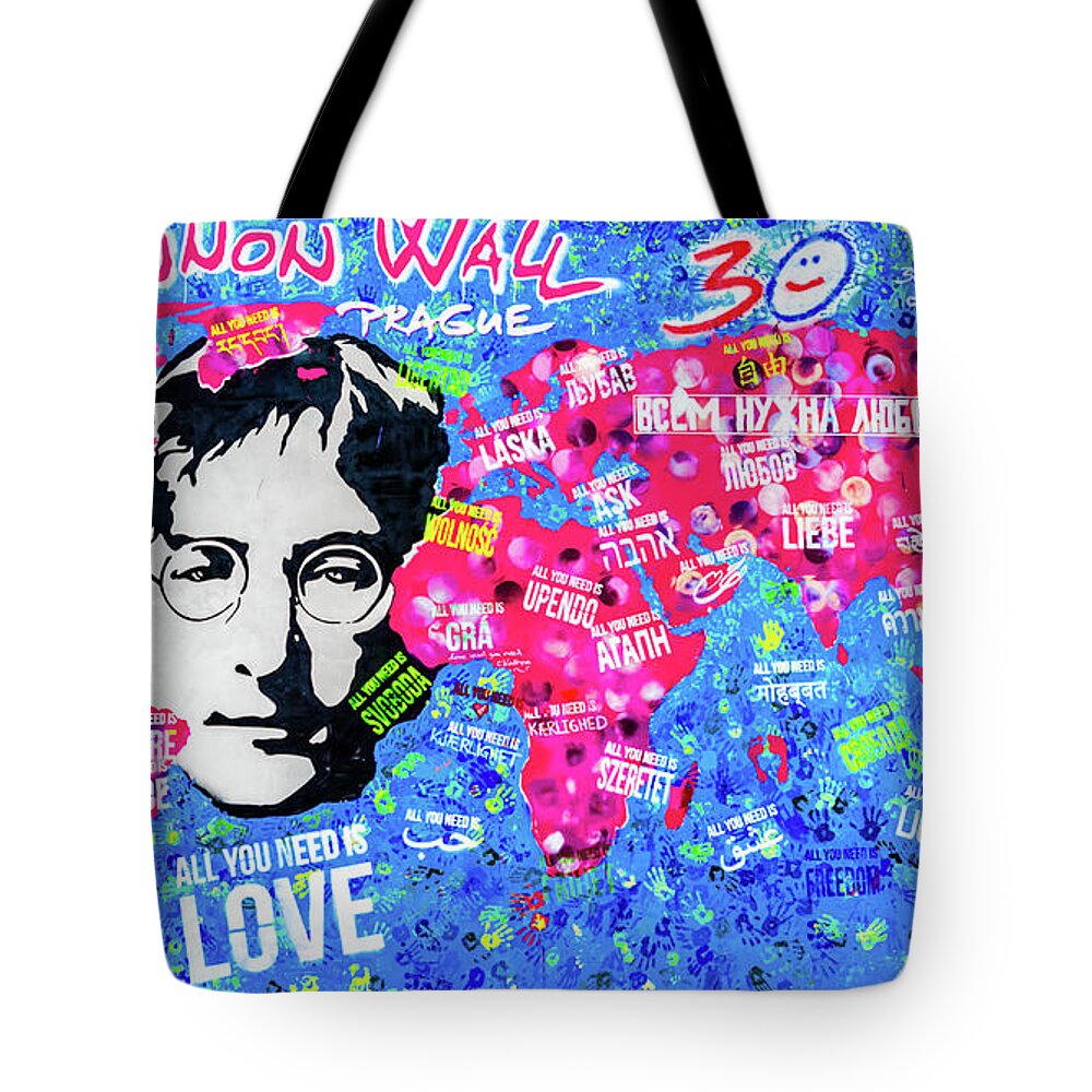 All You Need Is Love Tote Bag featuring the photograph Lennon Wall Prague - All You Need is Love by M G Whittingham