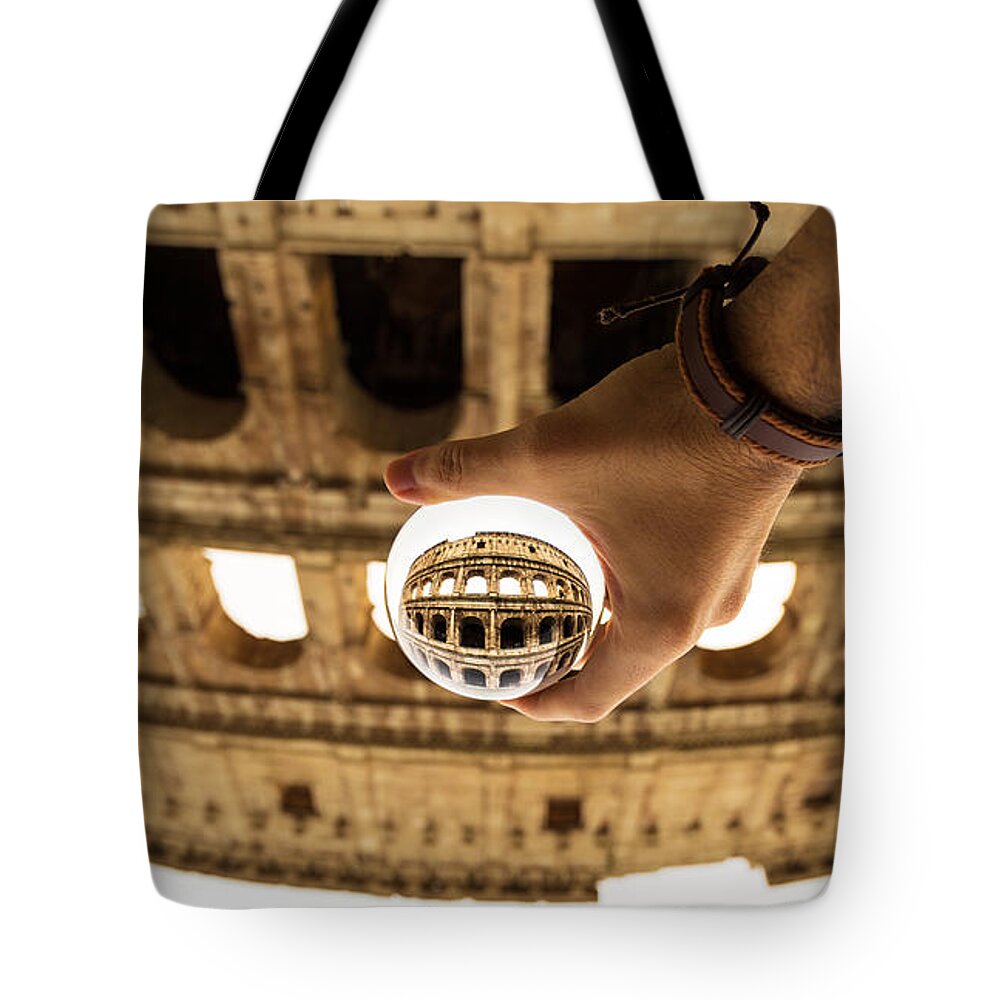 Colosseum Tote Bag featuring the photograph Lensball photography of Colosseum in Rome, Italy by Fabiano Di Paolo