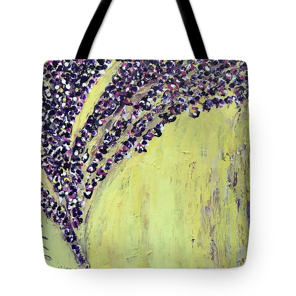 Yellow Tote Bag featuring the painting L'envol by Medge Jaspan