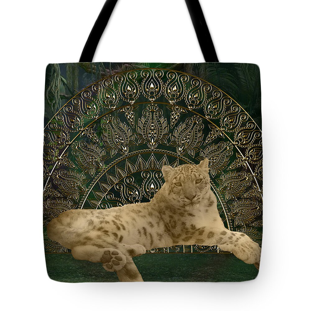 Leopard Tote Bag featuring the digital art Leopard Mandala by Mary J Winters-Meyer