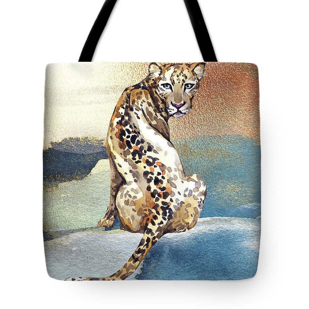 Leopard Tote Bag featuring the painting Leopard Watercolor Animal Art Painting by Garden Of Delights