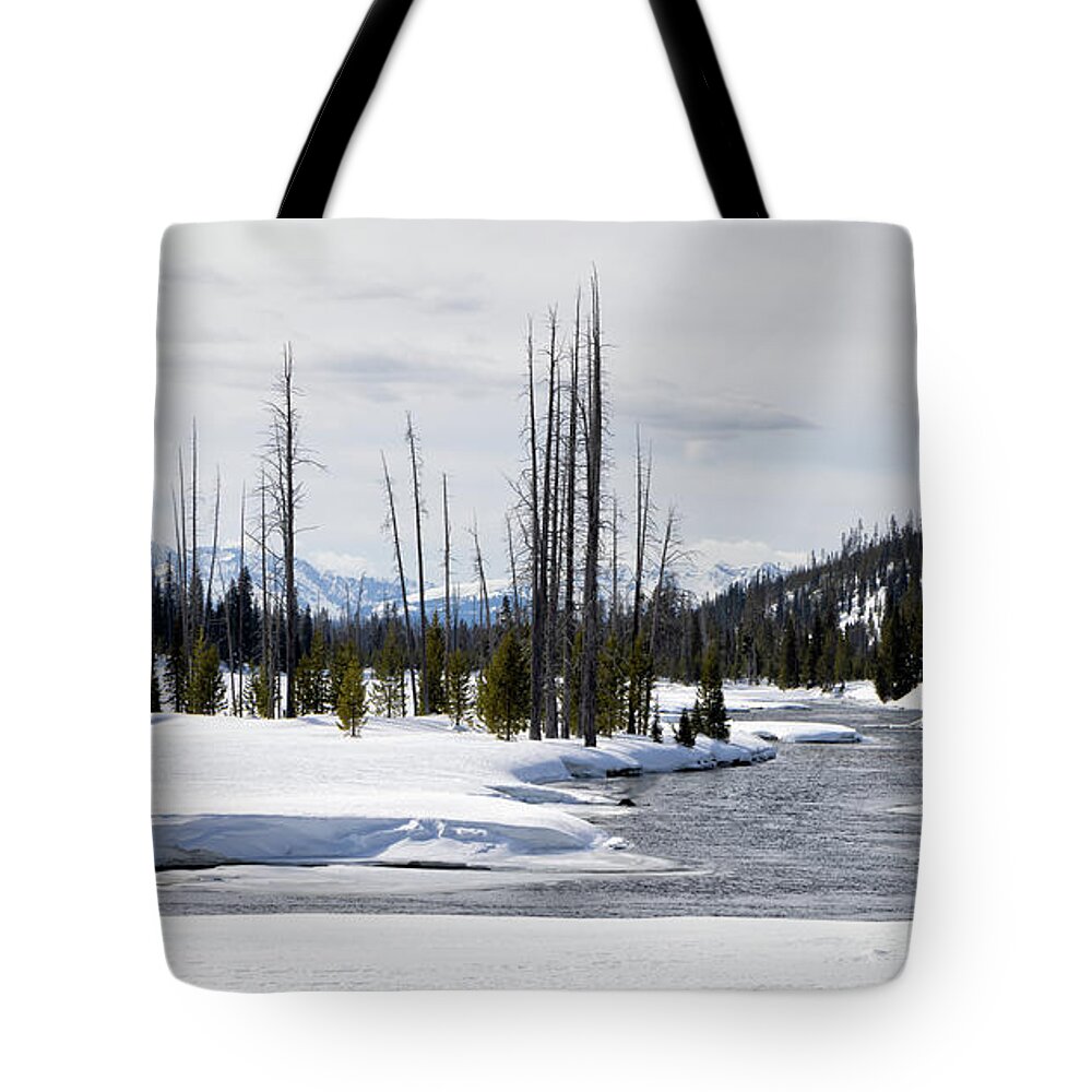 Yellowstone National Park Tote Bag featuring the photograph Lewis River in Yellowstone by Cheryl Strahl