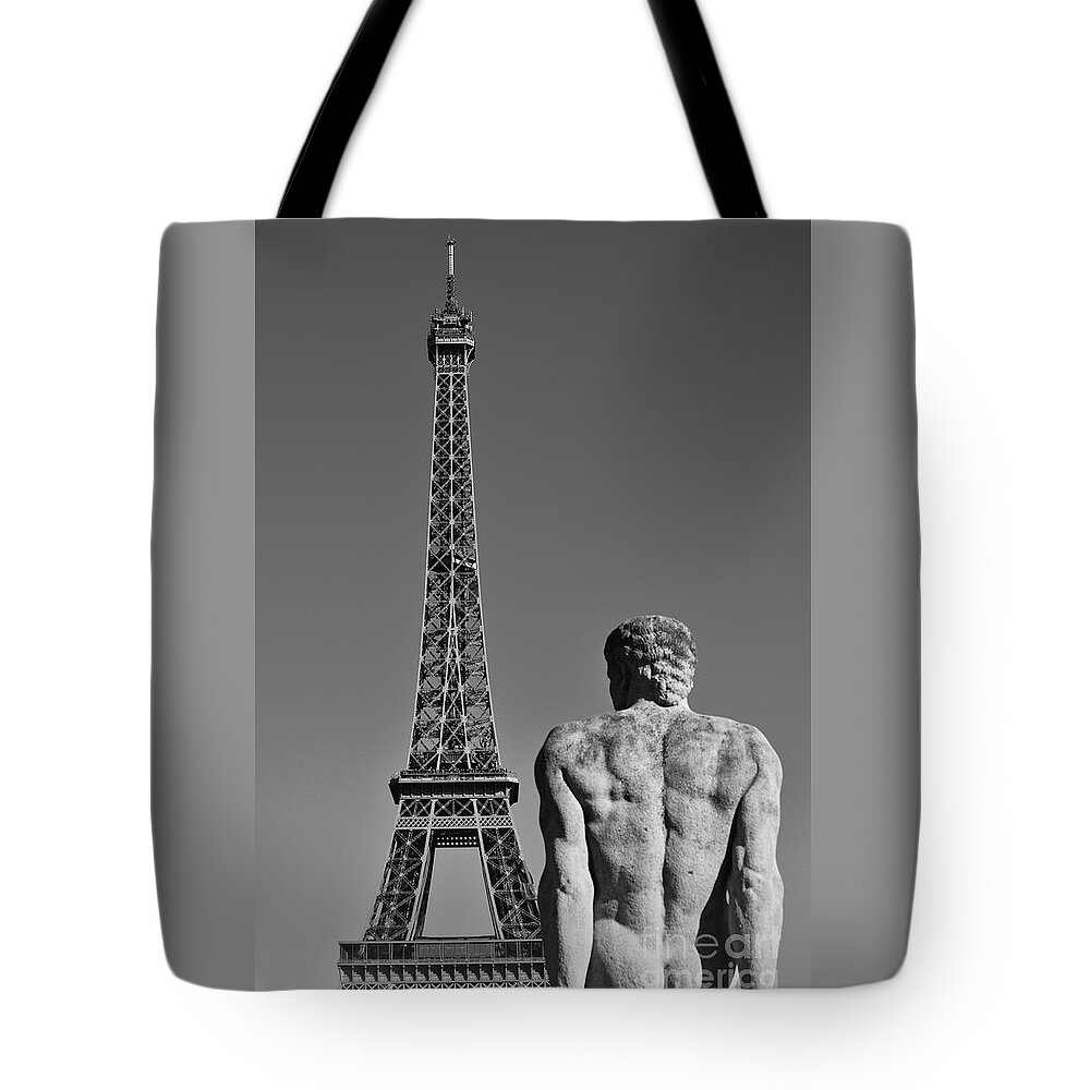 Statue Tote Bag featuring the photograph L'homme nu et la tour by PatriZio M Busnel