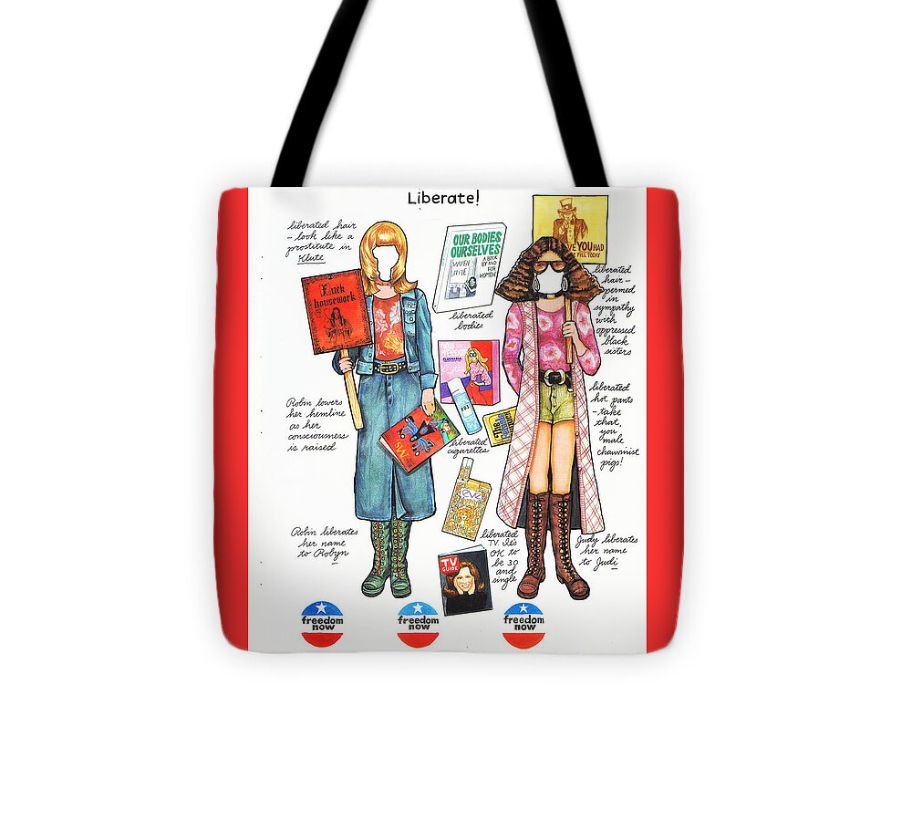 Women Tote Bag featuring the mixed media Liberate-This Years Girl by Sally Edelstein
