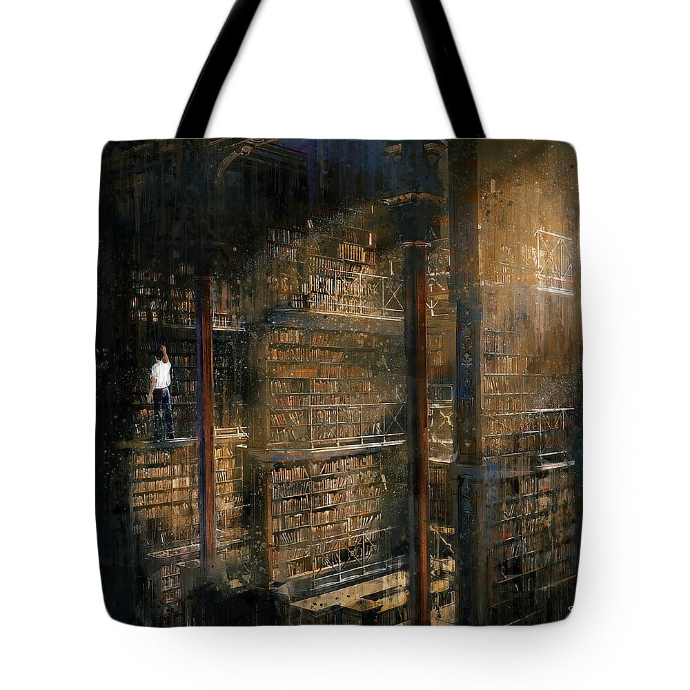 Cincinnati Tote Bag featuring the painting Library by Glenn Galen
