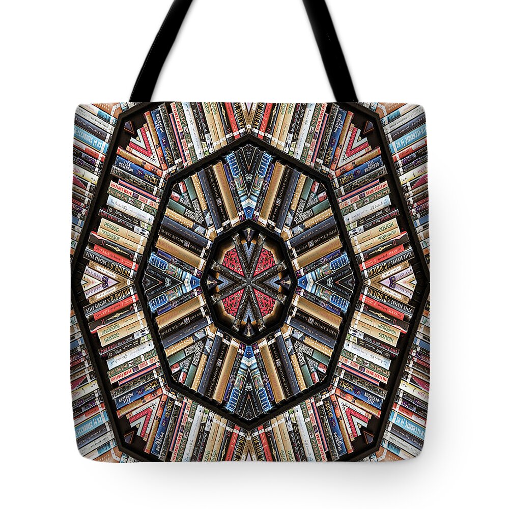 Books Tote Bag featuring the photograph Library Kaleidoscope by Minnie Gallman