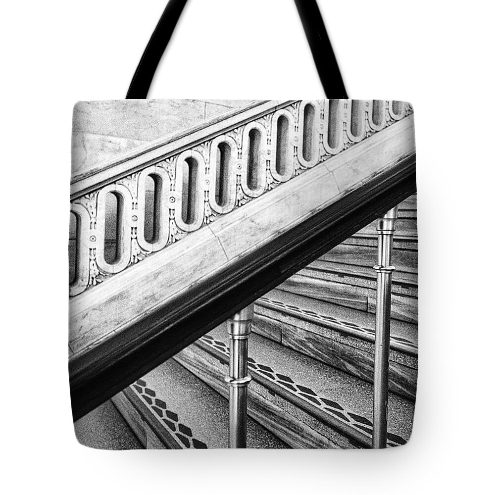 Nyc Tote Bag featuring the photograph Library Staircase and Railing - Manhattan by Stuart Litoff